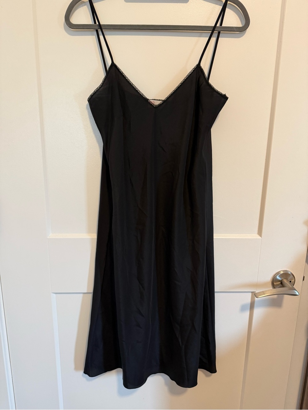 RED Valentino Black Satin Slip Dress with Spaghetti Straps
